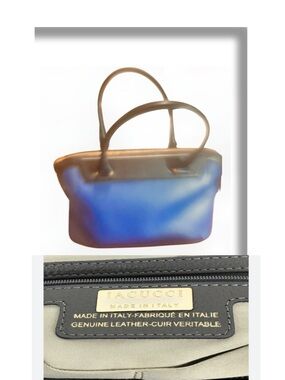 Blue Leather Tote with Double Handles
